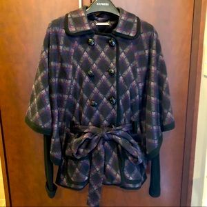 DVF Abbe Plaid Sweater Cape Jacket Small